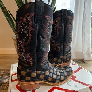 Tin Haul gunmetal checkers square toe boots